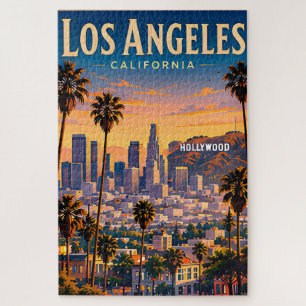 Los Angeles Skyline und Hollywood Hills Retro Puzzle