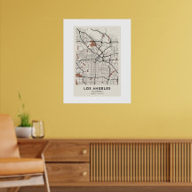 Los Angeles Stadtplanposter Minimalistisch Beige T