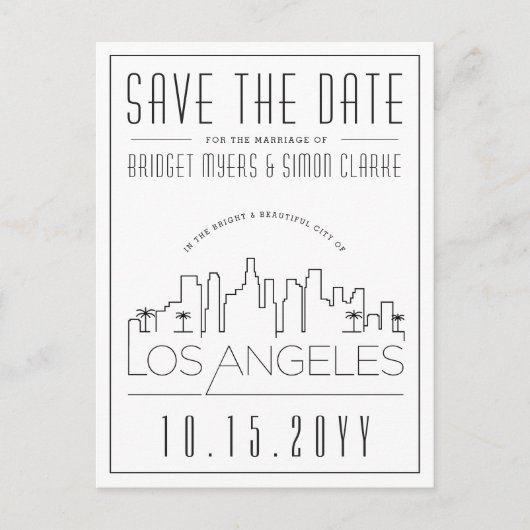 Los Angeles | Stilisierte Skyline Save the Date Postkarte (Vorderseite)