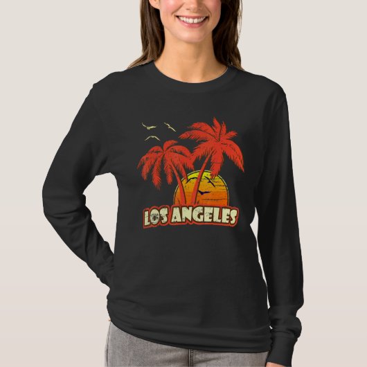 Los Angeles Summer Palm Trees 80er Beach Sunset T-Shirt (Vorderseite)