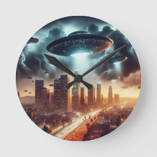 Los Angeles UFO Invasion Runde Wanduhr