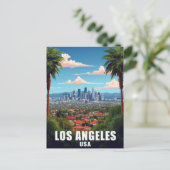 Los Angeles USA Skyline Palm Trees Travel Postkarte (Stehend Vorderseite)