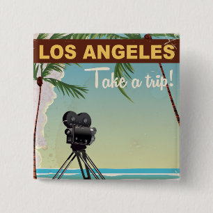 Los Angeles Vintage-Kamera Strand Reiseplakat Button