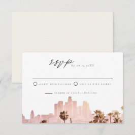 LOS ANGELES Watercolor Skyline Wedding RSVP Einladung