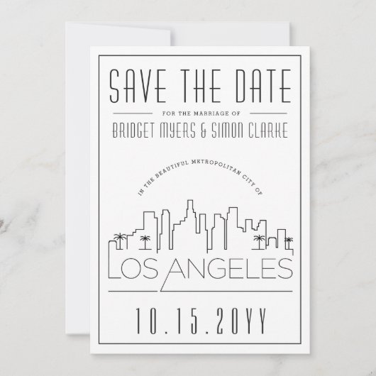 Los Angeles Wedding Stylized Skyline Save the Date Einladung (Vorderseite)