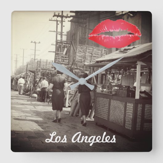Los Angles California 1935 Olivera Street Foto Quadratische Wanduhr (Vorderseite)
