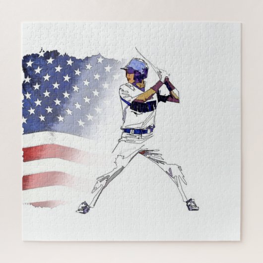 Los! - Baseball Player und US Flag Jigsaw Puzzle (Vertikal)