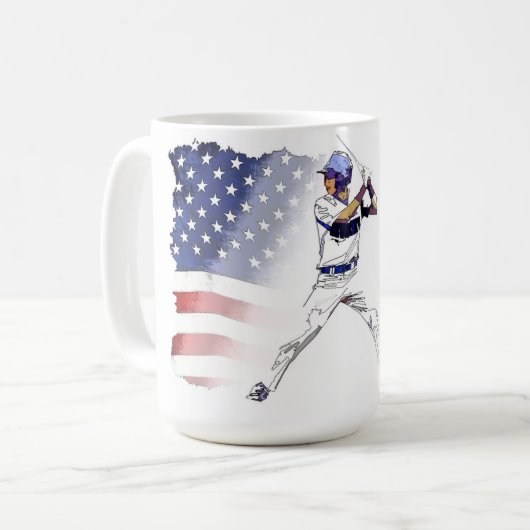 Los! - Baseball Player und US-Flagge Kaffeetasse (Vorderseite Links)