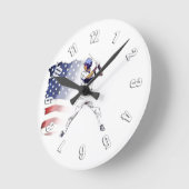 Los! - Baseball Player und US-Flagge Runde Wanduhr (Winkel)