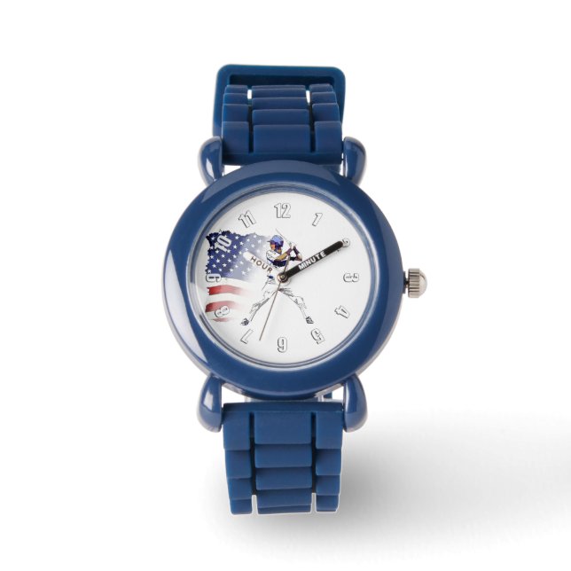 Los! - Baseball Player und USA Flag Watch Armbanduhr (Vorderseite)