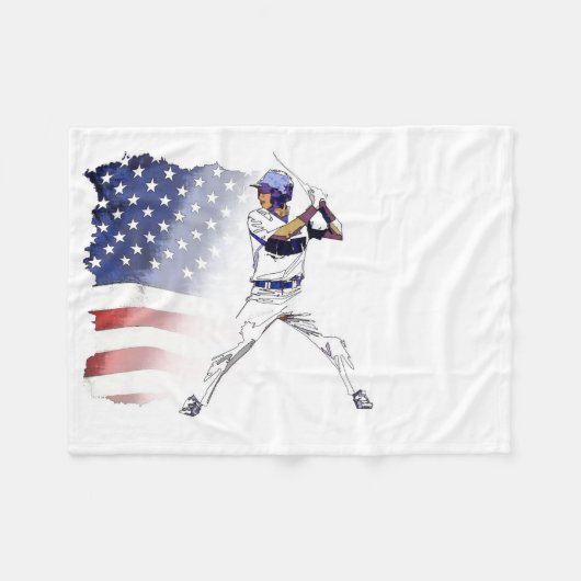 Los! - Baseballspieler und US-Flagge Fleecedecke (Vorderseite (Horizontal))