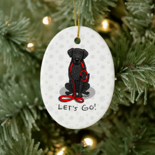 Los geht's! Curly-Coated Retriever Hund (schwarz) Keramik Ornament