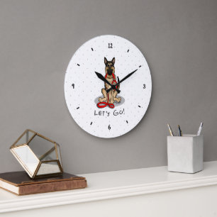 Los geht's! Deutscher Schäferhund (schwarz tan) Große Wanduhr