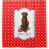 Los geht's! Flat-Coated Retriever Hund (leberfarbe Duschvorhang (Vorderseite)