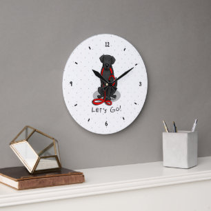 Los geht's! Flat-Coated Retriever Hund (schwarz) Große Wanduhr