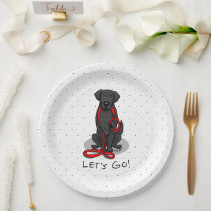 Los geht's! Flat-Coated Retriever-Hund (schwarz) Pappteller
