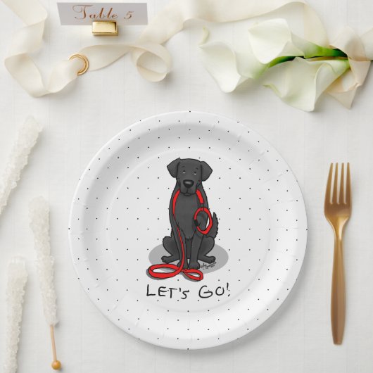 Los geht's! Flat-Coated Retriever-Hund (schwarz) Pappteller (Hochzeit)