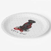 Los geht's! Flat-Coated Retriever-Hund (schwarz) Pappteller (Schrägansicht)