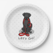 Los geht's! Flat-Coated Retriever-Hund (schwarz) Pappteller (Vorderseite)