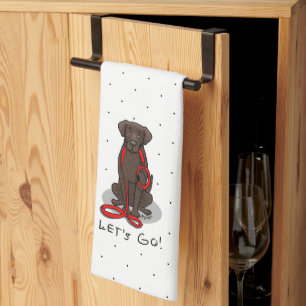 Los geht's! Spaziergang Curly-Coated Retriever Hun Geschirrtuch