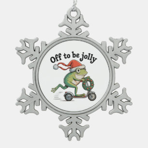 Los geht's, um Weihnachten Xmas lustigen Frosch Ro Schneeflocken Zinn-Ornament