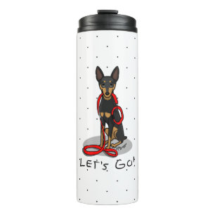 Los geht's! Zwergpinscher (schwarz-tan 1) Thermosbecher