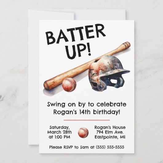 Los! Swing on By! Baseball-Birthday-Party Einladung (Vorderseite)