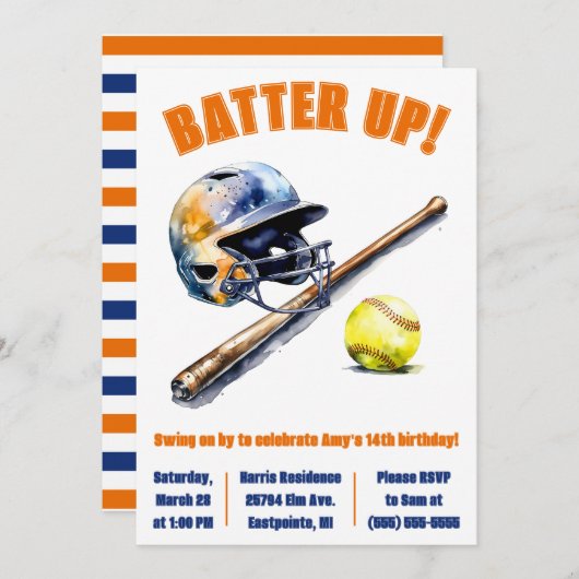 Los! Swing on By! Softball Birthday Party Einladung (Vorne/Hinten)