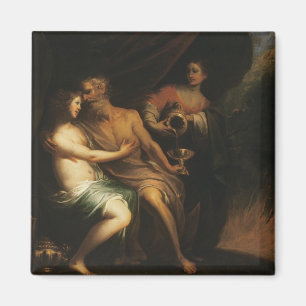 Los und seine Töchter (Öl auf Leinwand) 3 Magnet