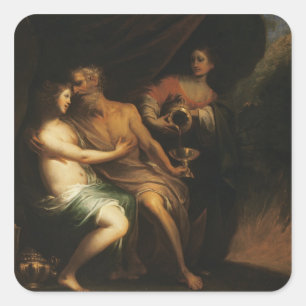 Los und seine Töchter (Öl auf Leinwand) 3 Quadratischer Aufkleber