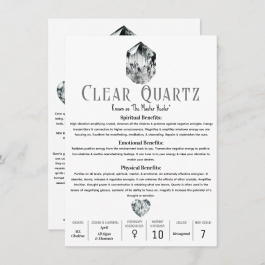 Löschen Sie Quarzkristalle, metaphysische Eigensch Einladung (Vorne/Hinten)
