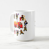 Löschfahrzeug mit beschäftigten Feuerwehrmännern Kaffeetasse (Vorderseite Links)