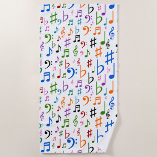 Lose bunter Musiknoten und Symbole Strandtuch
