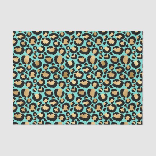 Lose Cheetah Print Aquamarin und Golden Black Seidenpapier (Vorderseite)