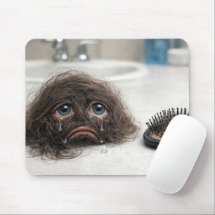 Lose Haare mit traurigem Gesicht und Haarbürste Mousepad