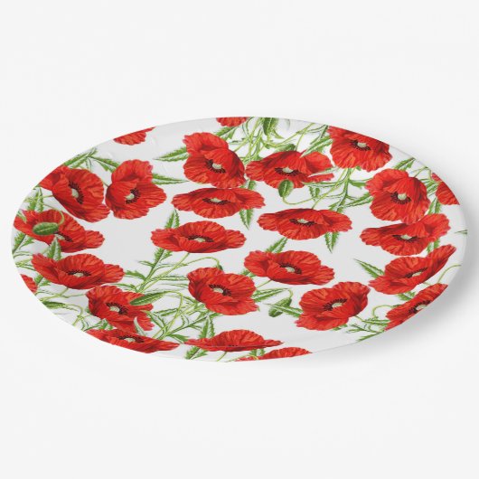Lose rote Mohnblumen Pappteller (Schrägansicht)