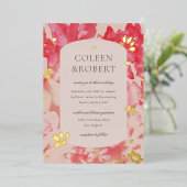 Lose Wasserfarbe Rosa Blütengold Folieneinladung (Stehend vorne)