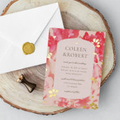 Lose Wasserfarbe Rosa Blütengold Folieneinladung