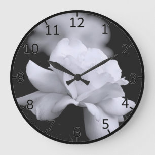 Lose weiße Rose auf schwarzem Hintergrund Große Wanduhr