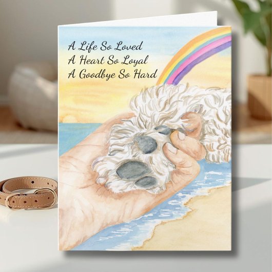 Loss of Dog Paw being Held By Hand With Rainbow Karte