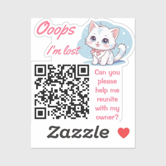 Lost and Found QR sticker Fluffy Pink  (Blatt)