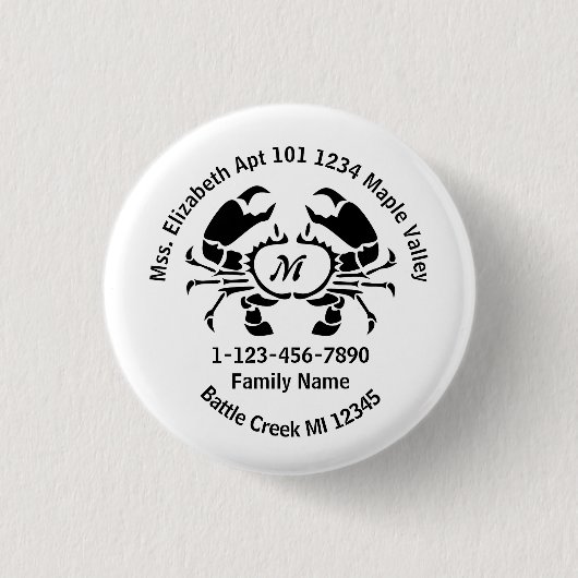 Lost Crab Monogram Family Zuhause-Adresse Button (Vorderseite)