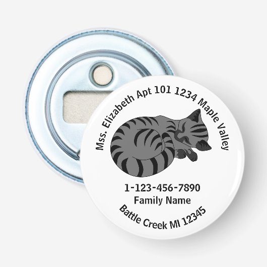 Lost Grey Tabby Kitten Family Zuhause-Adresse Flaschenöffner (Vorderseite)