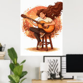Lost In The Music Cozy Guitar Player Aesthetic Ill Poster (Heimbüro)