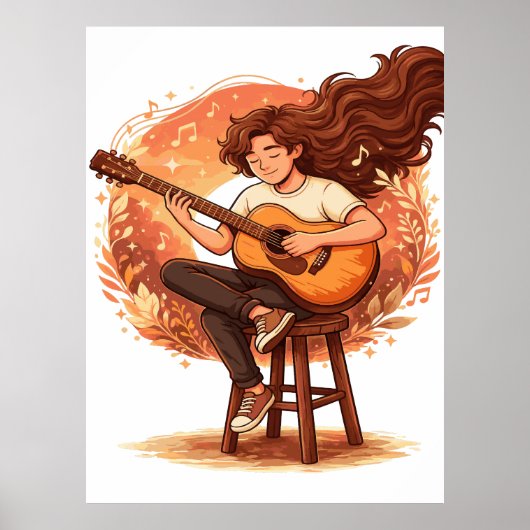Lost In The Music Cozy Guitar Player Aesthetic Ill Poster (Vorne)