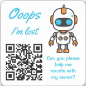 Lost Item Return QR Handy Bot Blue Text Aufkleber (Vorderseite)