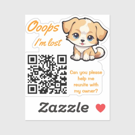 Lost Item Return QR Sticker Adorable Puppy (Blatt)