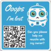 Lost Item Return QR Sticker Blue Bot (Vorderseite)