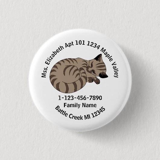 Lost Tan Tabby Kitten Zuhause-Adresse Button (Vorderseite)