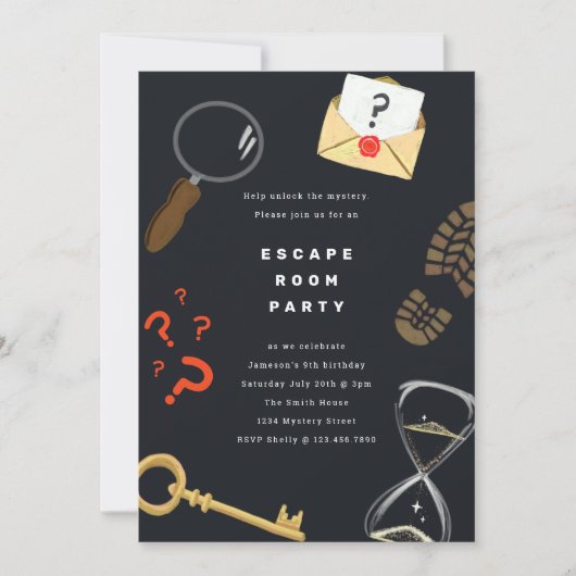 Lösung des Party des Geheimnisvollen Escape Room Einladung (Vorderseite)